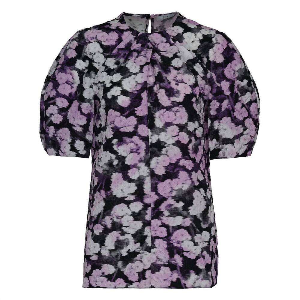 NEW ERDEM women's short sleeve matelassse floral top in lilac